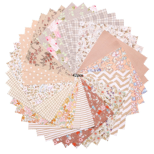 42pcs Pre-Cut Fabric Squares - Vintage Floral patches - Soft Pastel & Neutral Tones - No-Waste Crafting for Quilting, Scrapbooking, DIY Crafts - Ideal for Beginners & Experts - Pre-Cut Squares, Quilting Supplies, Intricate Pa