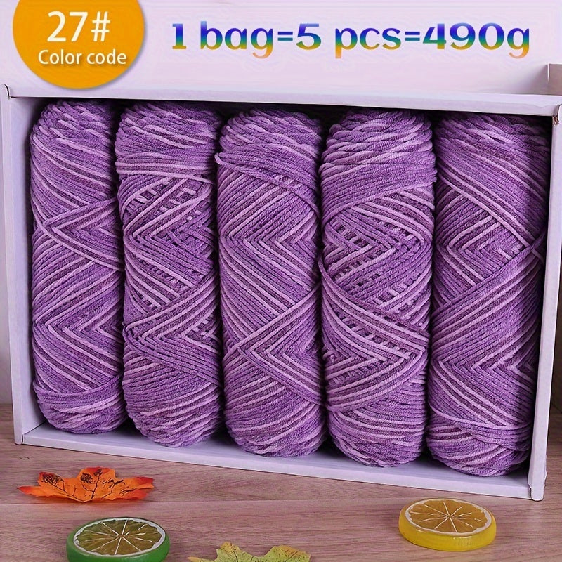 490g Multicolor Gradient Ombre Yarn Skein for Hand Knitting, 5-Ply Yarn Ball for Autumn/Winter Fashion Sweaters, Scarves, Hats, Gloves, Gifts, and Crafts, 5 Skeins per Pack