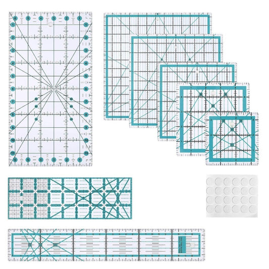 8 - Piece Square Quilting Rulers Non Slip and Templates, Acrylic Sewing Ruler Set with 24pcs - Slip 3.5x3.55x58x810x1012.5x12.56.5x122x123x9