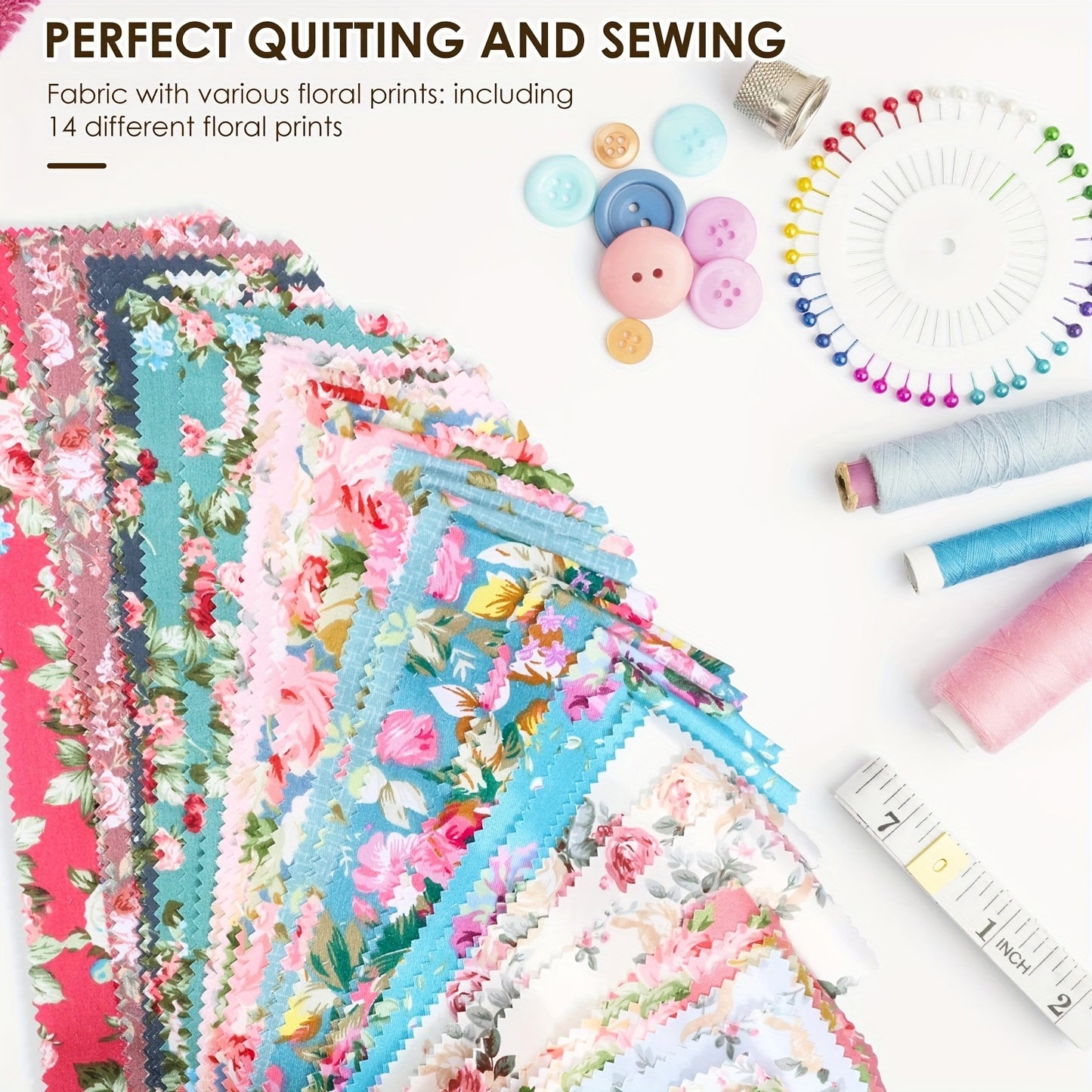 42pcs Pre-Cut Fabric Jelly Roll - Multicolor Pastel & Bright Cotton Quilting Strips with Floral, Striped & Plaid Patterns (Pink, Blue, Green, Yellow, Red) for Quilting, Scrapbooking, Doll Making - Wide-Scale Patchwork Craftin