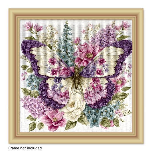 ZUOANLF 1set 40x40cm/15. 7x15. 7Inch DIY Cross Stitch Kit Frameless, Butterfly and Flowers, stamped cross stitch kits, Embroidery Set for Home Decor, Includes Patterned Fabric & Threads, Perfect for Living Room Entrance or Be