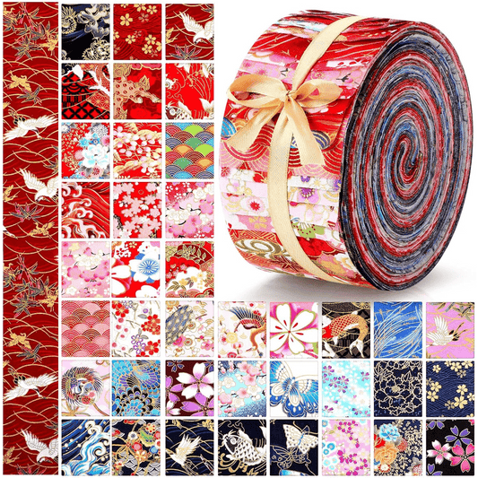 40 Pcs Cotton Jelly Fabric Roll Quilting Strips Different Patterns Patchwork Craft Sewing Supplies for Quilters Crafting Sewing DIY Crafts, 20 x 2.56 Inche