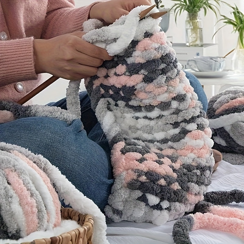 4pcs - 100% Polyester Chenille Yarn, Suitable for Crochet, Ultra-Thick Soft Fluffy Yarn, Thick Chenille Yarn for Hand Weaving, Mixed Pack of 2 Cream White + 2 Pink Beige Colors