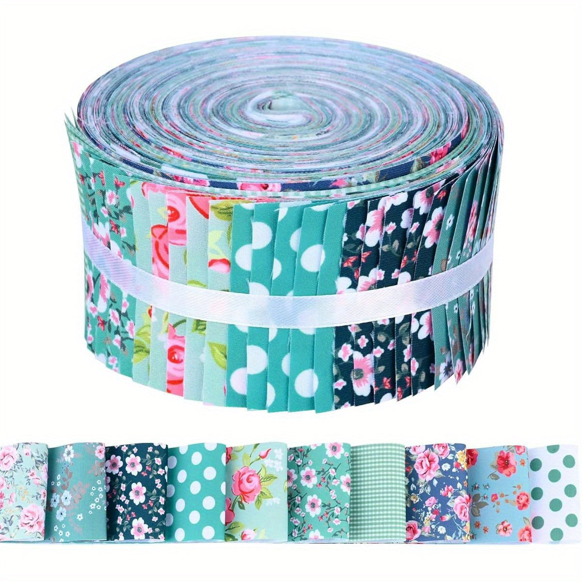 40pcs 6.5*50Cm (2.55*19.7In) Blue Floral Series Fabric Fabric Rolls, Long Quilted Patchwork Craft Fabric, DIY Patchwork Craft Materials, Patchwork Kits with Different Patterns, Hobbyist Pre-Cut DIY Handmade Doll Costumes And