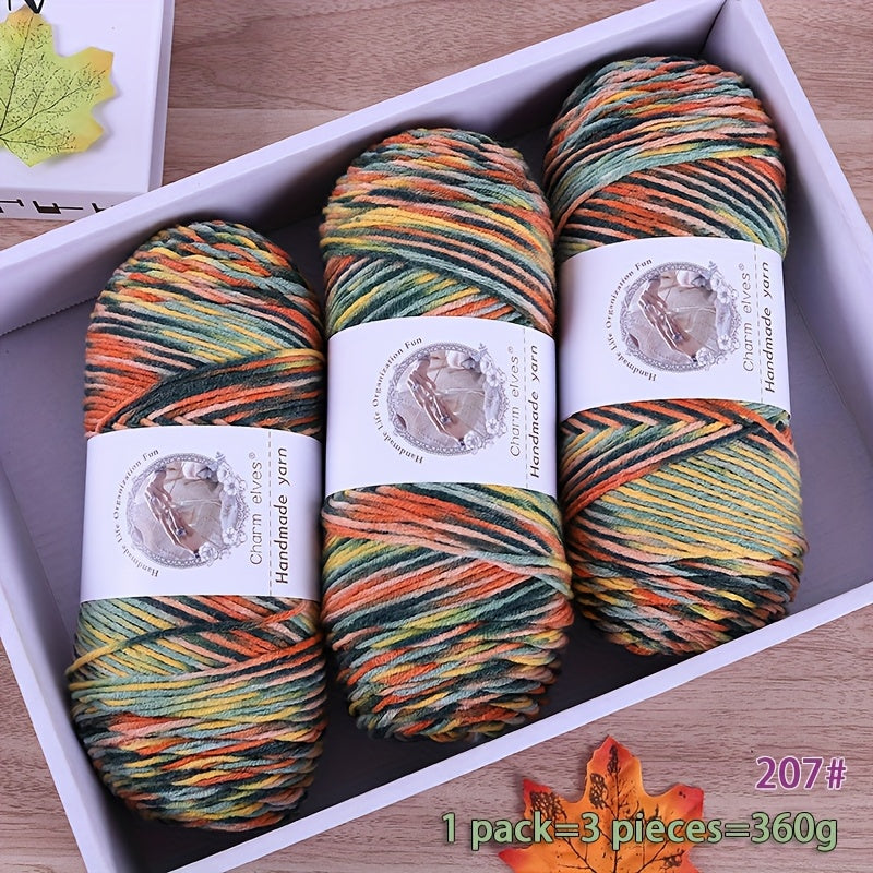 JIUWEIDIAOWANG 3pcs Rainbow Gradient Yarn, Medium Thickness - Perfect for Knitting Sweaters, Scarves, Hats & Crafts, 360g Each