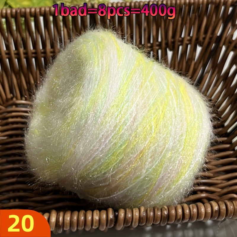 A Large Economical Pack of 400G of Soft Long-Haired Yarn, Suitable for Sweaters, Scarves, Jackets, Shawls, Hats, Coats, Etc. This Yarn Material Kit Is Perfect for DIY Projects. 1 Pack = 8pcs = 400G, Consisting of 80% Acrylic
