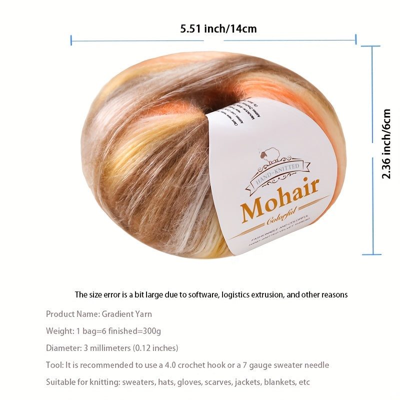 1 large bag = 6 skeins of yarn, rainbow gradient colors available. Suitable for DIY crafting materials such as knitting tops, pants, scarves, gloves, and other handmade items. Composition: 90% polyester, 10% wool