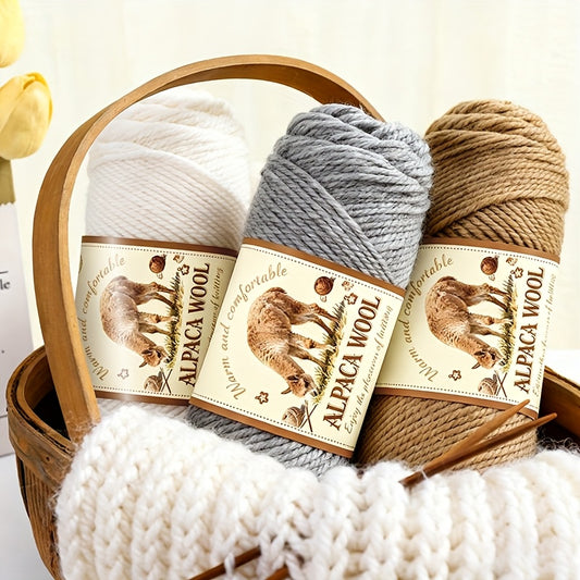 1 Pack (5 Balls) 500g Alpaca Wool Yarn - Thick Warm Winter Knitting Fiber, Alpaca Wool Yarn for DIY Hand-Knitting Scarves, Hats, Sweaters, Multi-Color (Brown/White/Black/Gray/Tan) - Perfect Gift for Crafters & Cold Weather