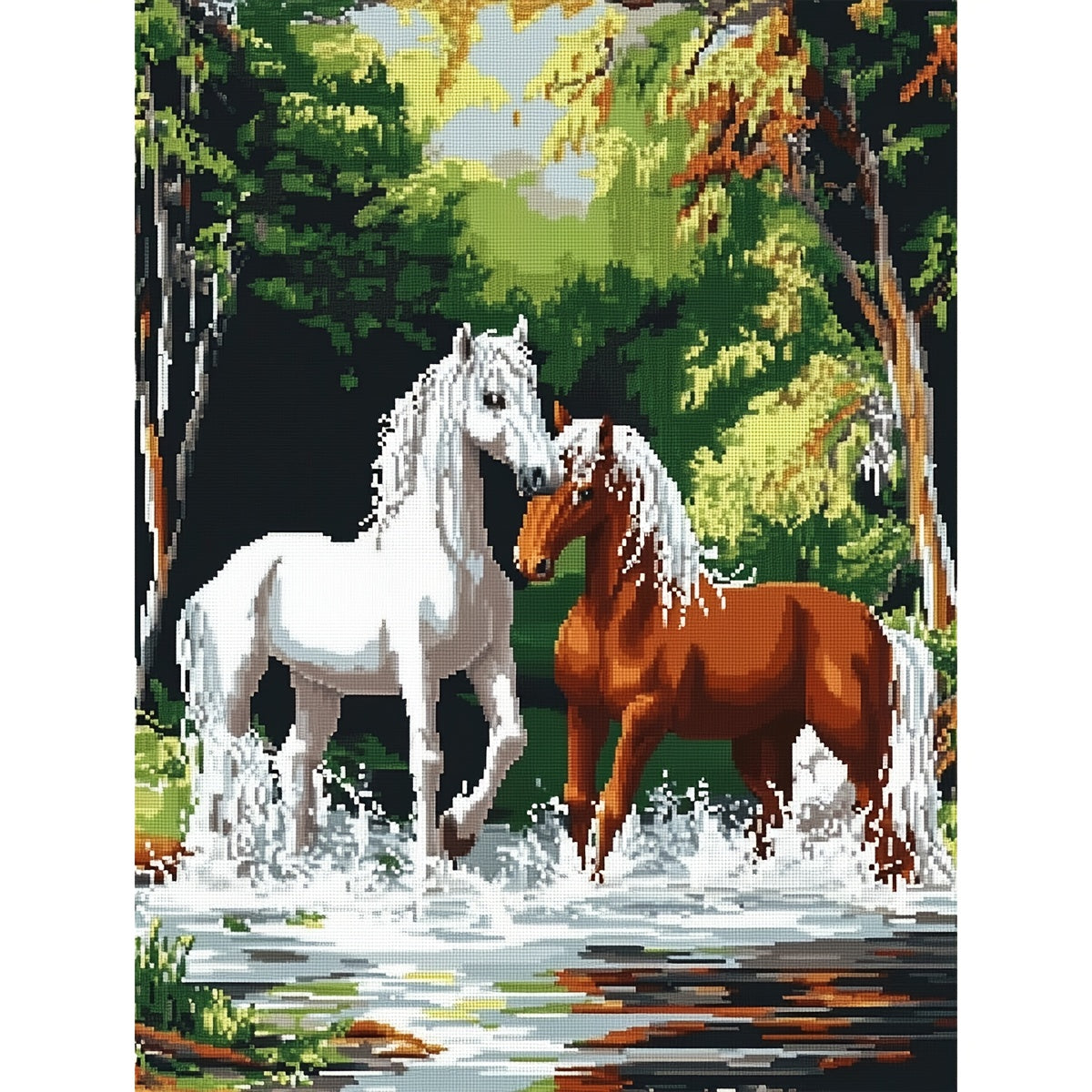 DIY Cross Stitch Kit by JOZYSH - 1pc, 30x40cm/11.8x15.7Inch, White and Brown Horses Pattern, Embroidery Crafts Set with Random Thread Board, Ideal for Living Room, Bedroom, and Home Decor Art Gift, Stamped Cross Stitch Kits,