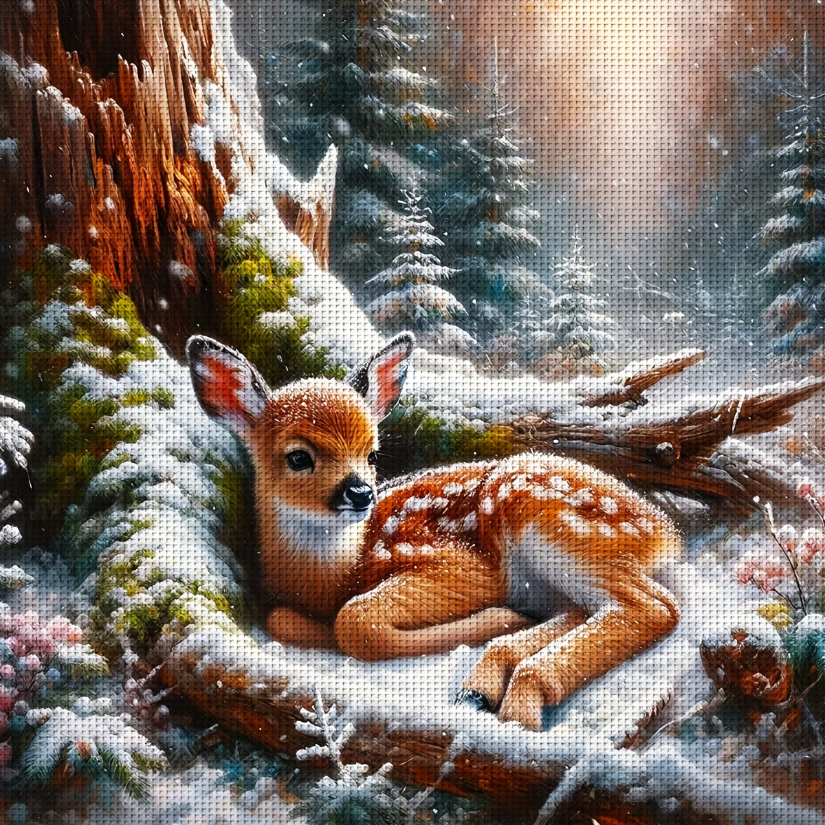 1set 40x40cm/15.7x15.7Inch DIY Cross Stitch Kit Frameless, Sweet Little Deer, Stamped Cross Stitch Kits, Cross Stitch Set for Home Decor, Includes Patterned Fabric & Threads, Perfect for Living Room Entrance Or Bedroom Decora