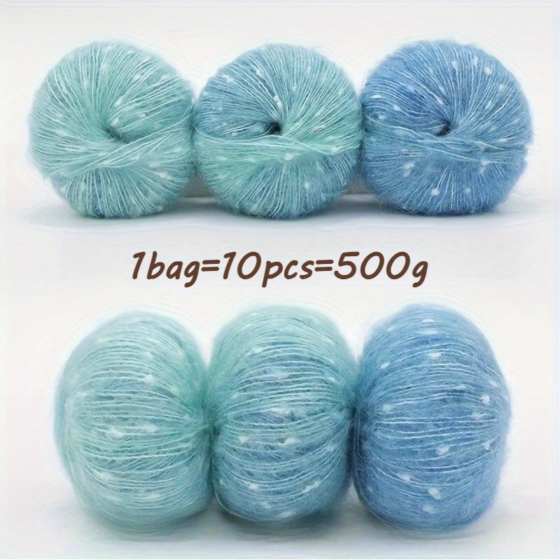10pcs Starry Sky Gradient Long Staple Cashmere Yarn Rainbow Sugar Bean Color Dot Cashmere Wool Shake Velvet Yarn Handmade Knitting DIY Hollow Sweater, Hat, Scarf, Shawl, 50g/pc Total 500g