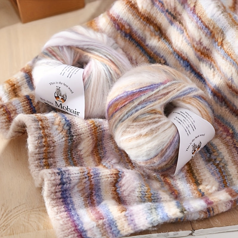 1 Bag = 8 Balls = 400g Multicolor Self-Striping Mohair Yarn | Fashion Sweaters, Coats, Shawls, Trench Coats, Scarves, Hats, Gloves, Clothing Accessories - Polyester 80%, Wool 10%, Nylon 10%