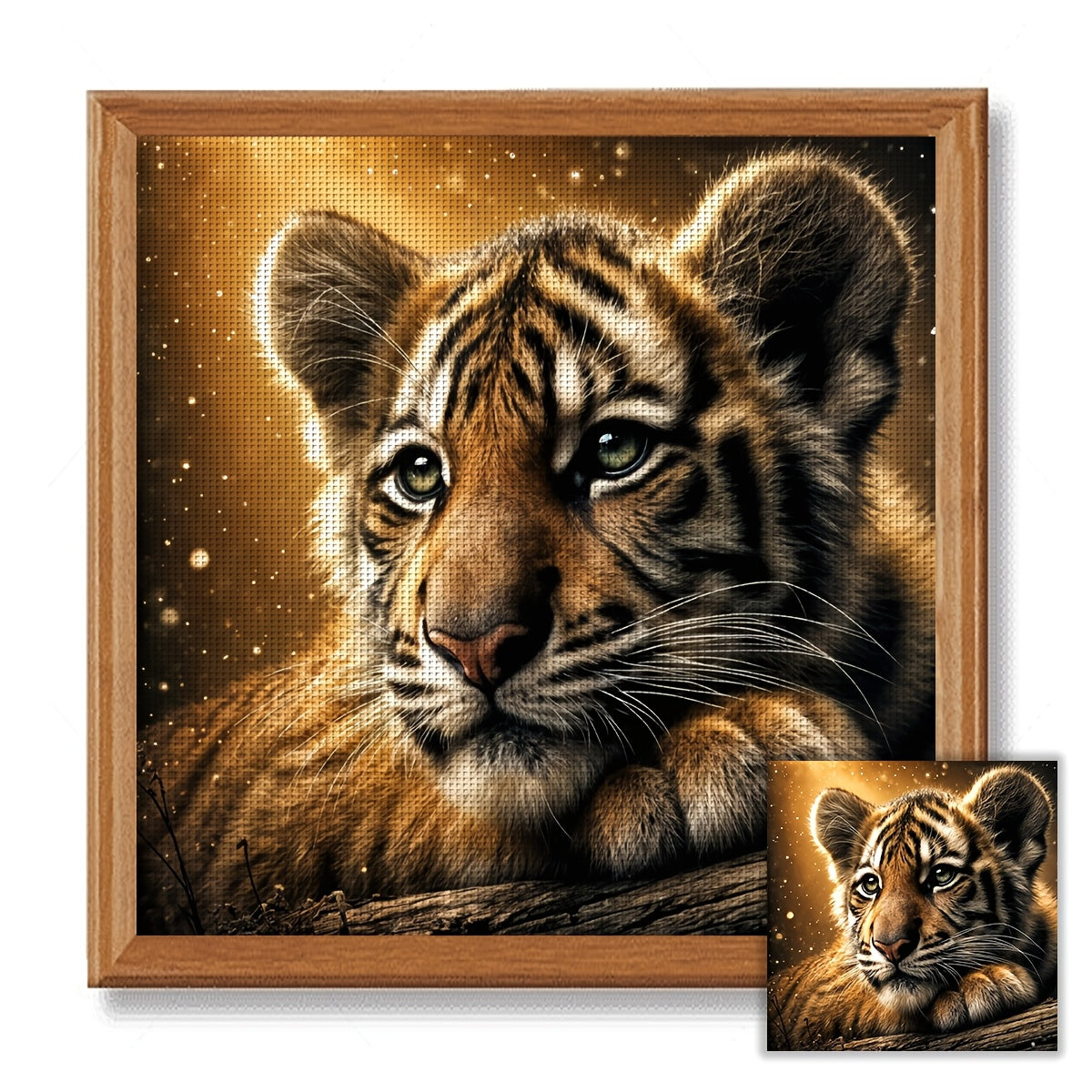 ZUOANLF 1set 40x40cm/15.7x15.7Inch DIY Cross Stitch Kit Frameless, Cute little tiger, tamped cross stitch kits, Embroidery Set for Home Decor, Includes Patterned Fabric & Threads, Perfect for Living Room Entrance or Bedroom D