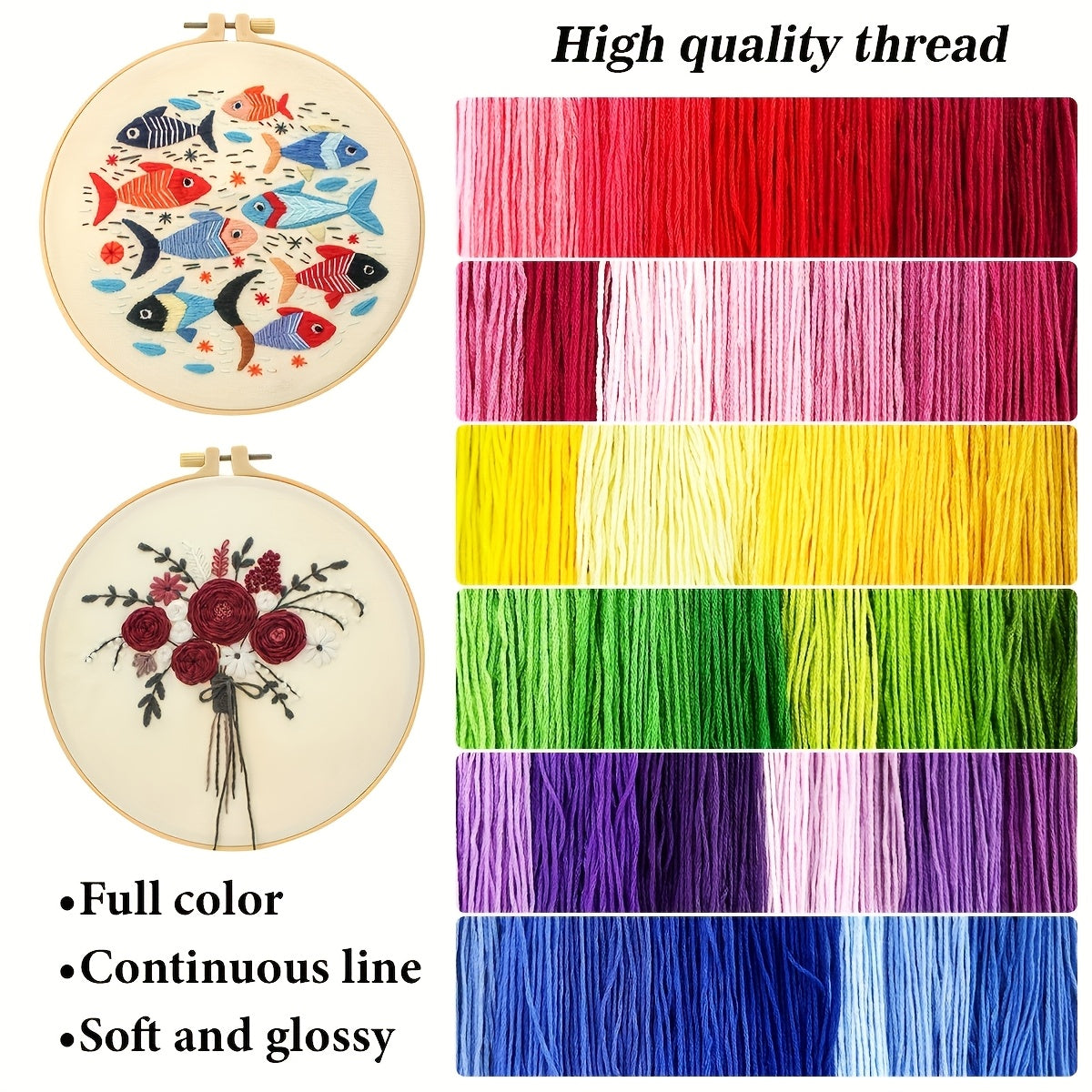 Easy-Learning DIY Hand Art Craft • JOZYSH 1pc Embroidery Set • 20x20cm/7.9x7.9 inch • Aurora Pattern • Needles, Threads, Pre-Printed Cloth, Hoop, Instruction • Beginners Friendly • Ideal Gift