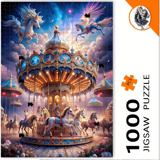 500/1000pcs Enchanted Carousel, & Magical Night Jigsaw Puzzle for Adults & - 2 Difficulty Levels, Portable Large Jigsaw Game with Glowing Stars, DIY Home Decor, Birthday/Christmas Gift (500 or 1000pcs), Christmas Window Stick