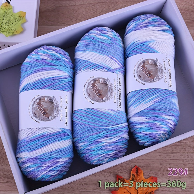 JIUWEIDIAOWANG 3pcs Rainbow Gradient Yarn, Medium Thickness - Perfect for Knitting Sweaters, Scarves, Hats & Crafts, 360g Each