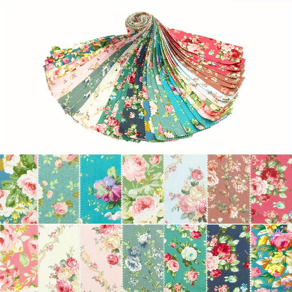 40pcs 6.4*50cm (2.51*19.7 inches) Floral Quilted Patchwork Fabric Strips Fabric Strips Material Kit, DIY Patchwork Crafts Material, Containing Different Patterns Patchwork Kits, Hobbyist Pre-Cut DIY Handmade Dolls Clothing an