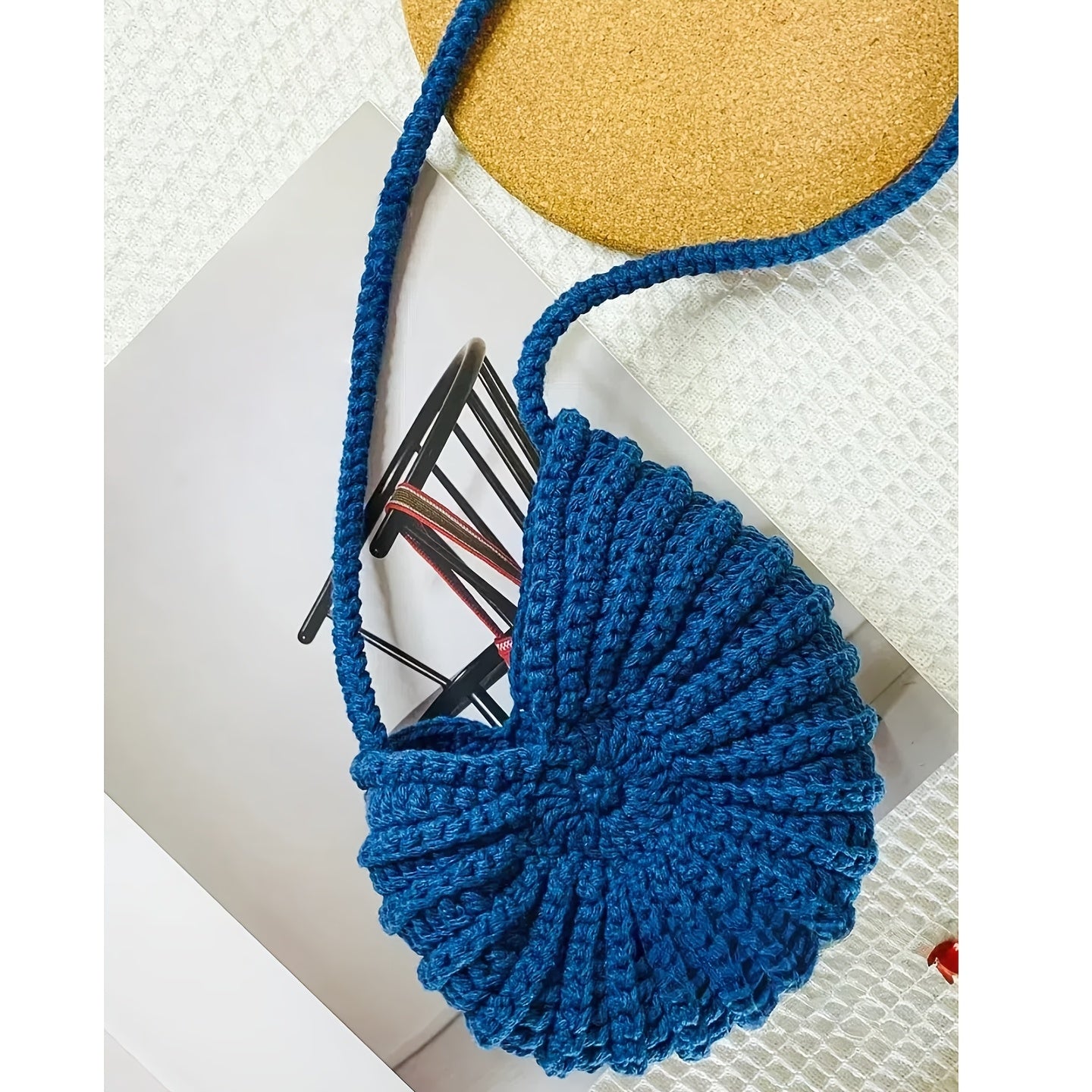 Complete DIY Handmade Seashell Crochet Tote Bag Kit for Beginners - All-in-One Craft with Striped Yarn, Hook & Step-by-Step Guide (Khaki/Turquoise) - Create Your Own Handmade Gift, Beach Bag, -Shaped Purse with Tools Included