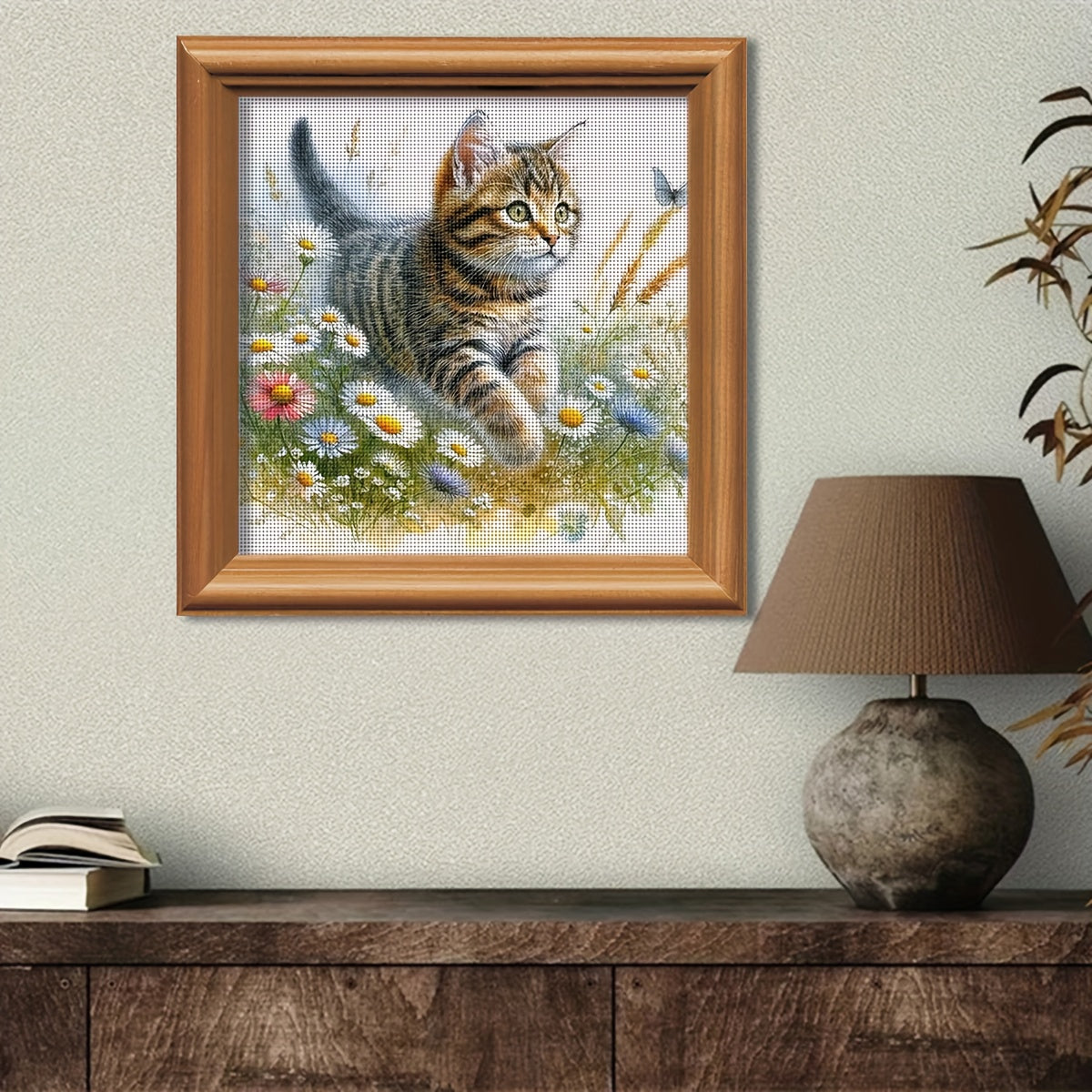 1 Set - Floral Cat Theme Cross Stitch Kit, DIY Embroidery Craft Supplies, 11CT Aida Cloth Stitching Artwork, Premium Cross Stitch Materials for Creative Handmade Decor! Perfect for Home Wall Decoration. Frameless, Handmade Gi