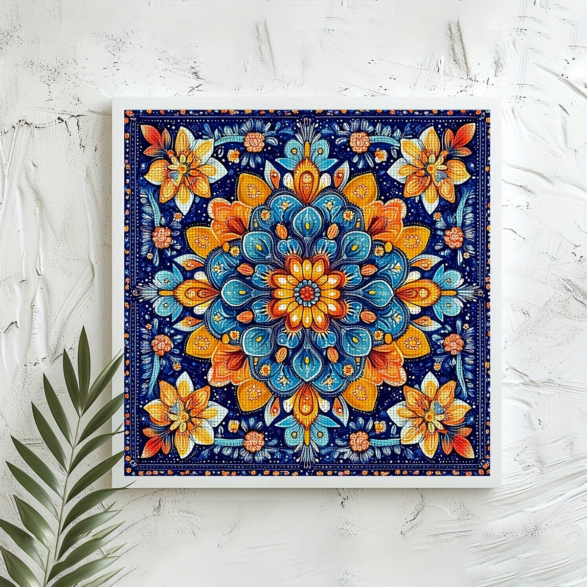 1pc JOZYSH 11CT/14CT Floral Tapestry Cross Stitch Kit - 15.75x15.75inch, Vibrant Blue & Orange Flower Design, Includes Printed Canvas, Needles, Threads, Patterns & Instructions - Ideal for Beginners, Perfect for Home & Office