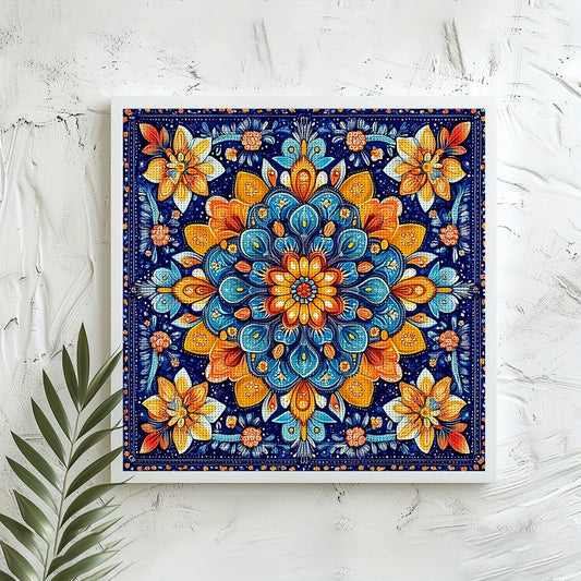 1pc JOZYSH 11CT/14CT Floral Tapestry Cross Stitch Kit - 15.75x15.75inch, Vibrant Blue & Orange Flower Design, Includes Printed Canvas, Needles, Threads, Patterns & Instructions - Ideal for Beginners, Perfect for Home & Office