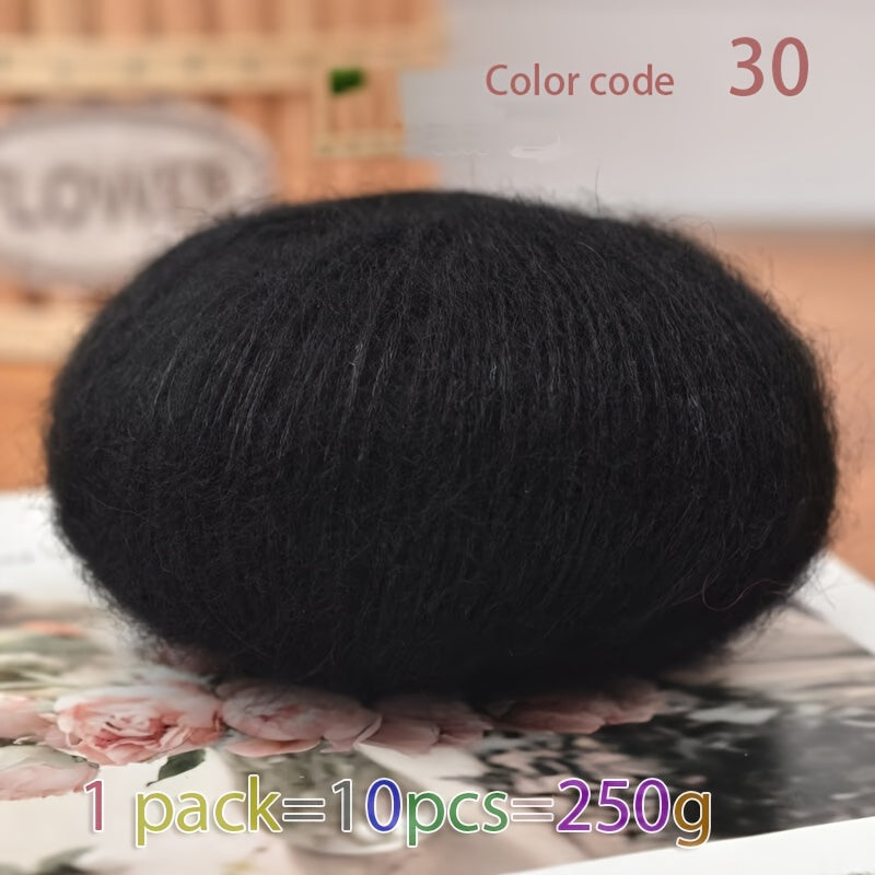 250g Large Bag of Long Wool Yarn, Soft and Light Beige-Friendly DIY Knitting Yarn, Non-Pilling, Suitable for Spring, Summer, Autumn Hollow-Out Fashion Sweaters and Shawls, 45% Cashmere, 40% Wool, 15% Acrylic, 1pc = 10 Balls =