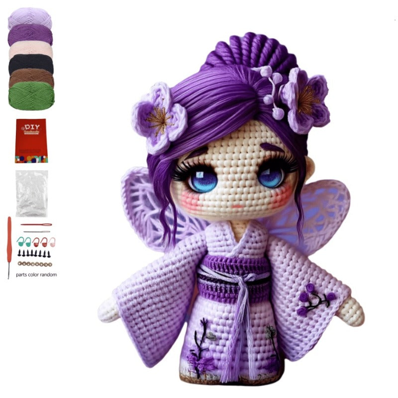 Complete DIY Crochet Kimono Girl Doll Kit - -Themed 4-Color Yarn with Fabric for Amigurumi Making, Handmade Crochet Craft for s & Hobbyists (All-Season Crochet Project) - Yarn Set & Material Package)