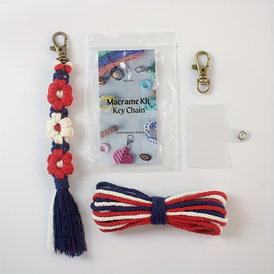 1pc Macrame Kit | Small Daisy Pattern Weaving Material Bag with Beginner Tutorial, Handmade Keychain and Bag Pendant, Suitable for Car Keys and Phone Cases, All-Season Craft Kit