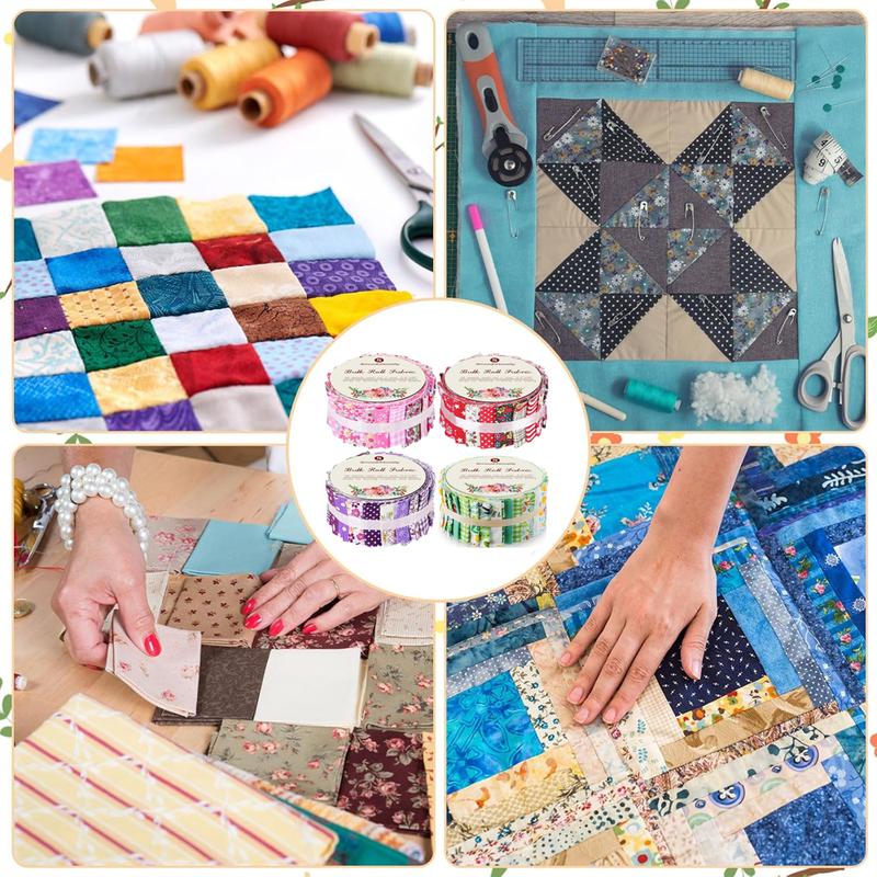 160 Pcs 4 Roll Fabric Strips Assorted Quilting Fabric for Quilting Crafting and Sewing Rolled Cotton for Crafts Blanket Rug Upholstery and Purse Making (Cute Style)