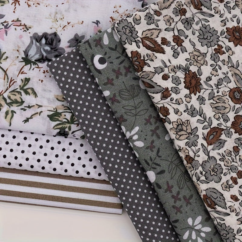 6pcs Bundle - Extra Large 20x20 Inch (50x50cm) Fat Quarter Fabric - Pre-Cut Cotton Quilting Fabric with Neutral Grey Tones (Beige, Brown, Green, Blue, Pink, White) - for Quilts, DIY Crafts, Home Decor - Ideal for Beginners &