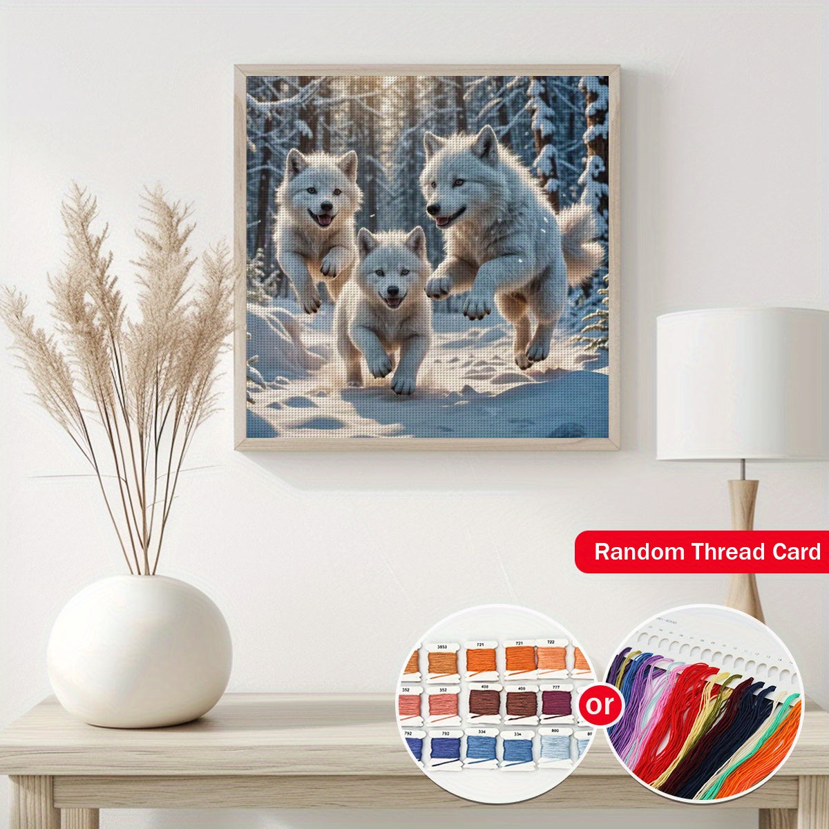 ZUOANLF 1set 40x40cm/15.7x15.7Inch DIY Cross Stitch Kit Frameless, Lovely little Wolves, stamped cross stitch kits, Embroidery Set for Home Decor, Includes Patterned Fabric & Threads, Perfect for Living Room Entrance or Bedro