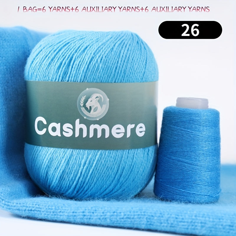 6-Ply Hand-Knitting Yarn for Self-Knitted Cashmere Sweaters, Includes Matching Yarn for Machine-Knitted Cashmere Hats and Scarves, Knitting Needles, and Yarn Balls