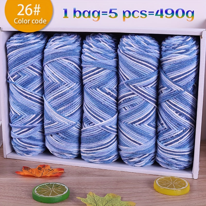 490g Multicolor Gradient Ombre Yarn Skein for Hand Knitting, 5-Ply Yarn Ball for Autumn/Winter Fashion Sweaters, Scarves, Hats, Gloves, Gifts, and Crafts, 5 Skeins per Pack
