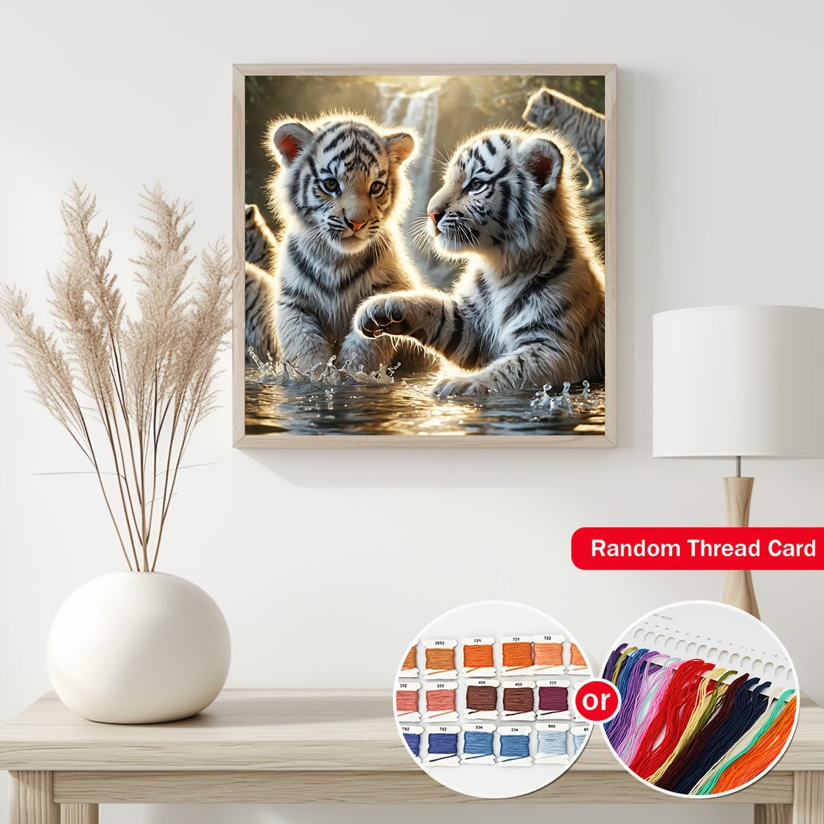 ZUOANLF 1set 40x40cm/15.7x15.7Inch DIY Cross Stitch Kit Frameless, Cute tiger, stamped cross stitch kits, Embroidery Set for Home Decor, Includes Patterned Fabric & Threads, Perfect for Living Room Entrance or Bedroom Decorat