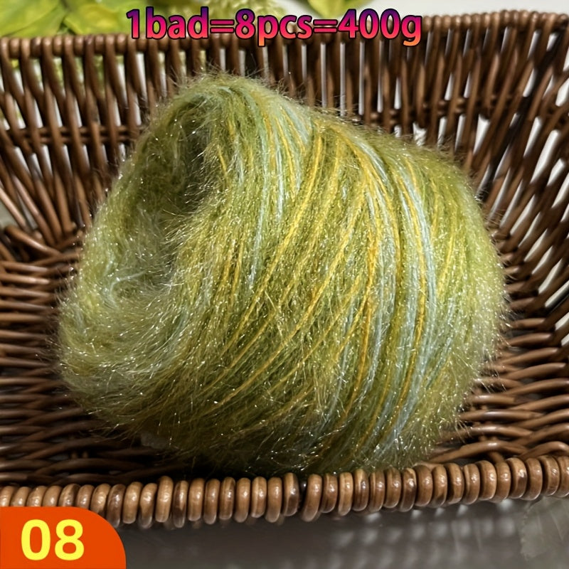 A Large Economical Pack of 400G of Soft Long-Haired Yarn, Suitable for Sweaters, Scarves, Jackets, Shawls, Hats, Coats, Etc. This Yarn Material Kit Is Perfect for DIY Projects. 1 Pack = 8pcs = 400G, Consisting of 80% Acrylic
