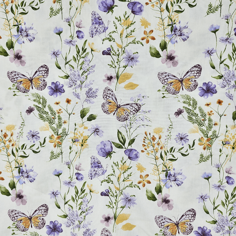 1pc Extra Long 39.4x63 Inches Large Roll - Pastel Floral fabric with Butterflies, Lilac, Violet, Orange, Yellow, Green, Purple, Pink, White - Pre-Cut Crafting Cloth for DIY Sewing Projects, Cushion Covers, Tablecloths, Curtai