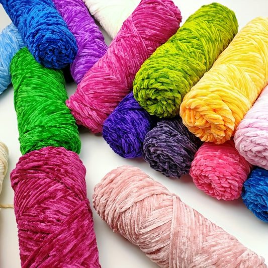 Velvet Chenille Yarn 5-Pack, 500g (17.63oz) Each, 100% Polyester, Soft Skin-Friendly Multi-Color Thick Yarn for Crochet, Knitting, DIY Crafts, Scarves, Blankets, Hats - 4mm Width