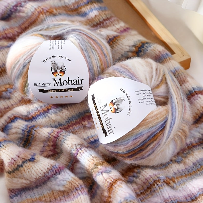 1 Bag = 8 Balls = 400g Multicolor Self-Striping Mohair Yarn | Fashion Sweaters, Coats, Shawls, Trench Coats, Scarves, Hats, Gloves, Clothing Accessories - Polyester 80%, Wool 10%, Nylon 10%