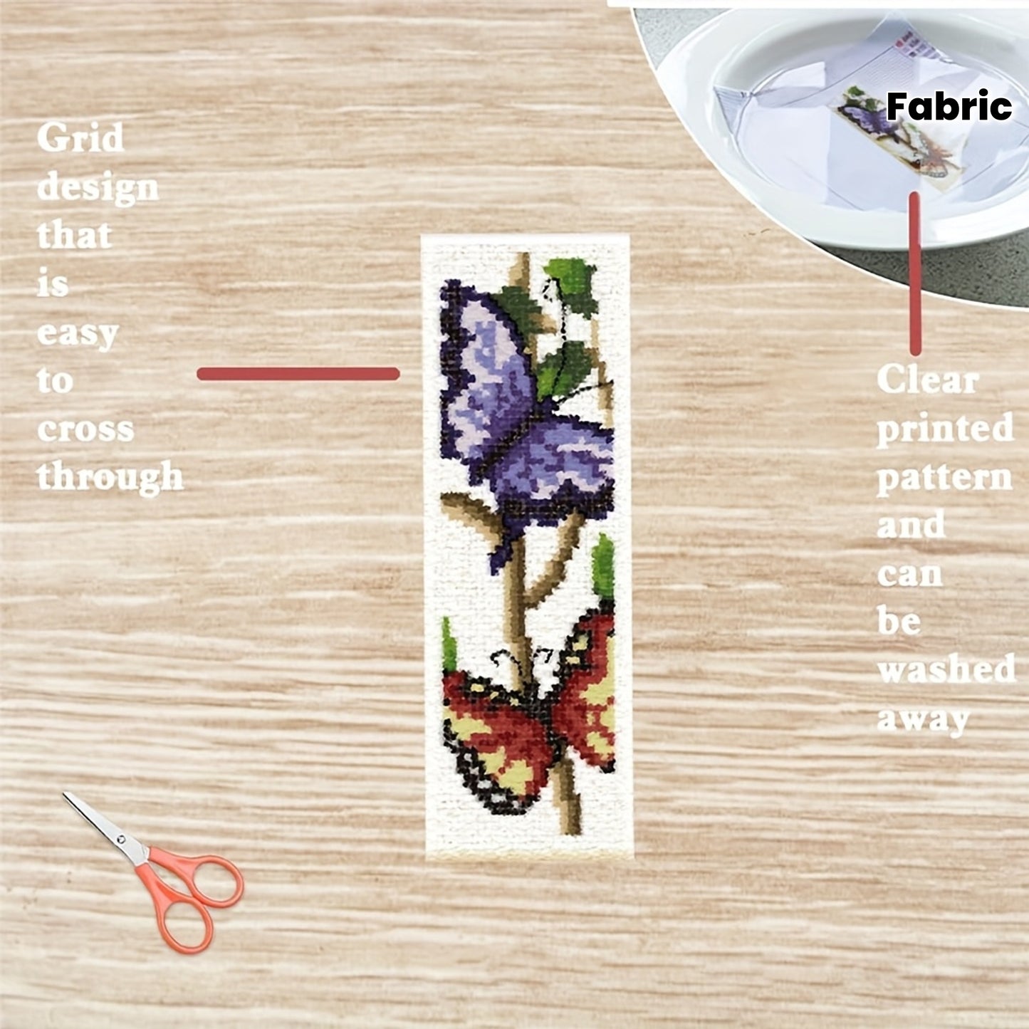 6pcs Butterfly & Flower Cross Stitch Bookmark DIY Art Kit - Includes 6 Printed Cross Stitch Canvases, Sufficient Embroidery Threads, Stitching Tools (Colors Random), and English Instructions - Perfect for Beginners & Craft En