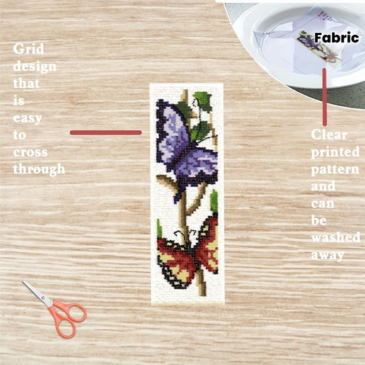 6pcs Butterfly & Flower Cross Stitch Bookmark DIY Art Kit - Includes 6 Printed Cross Stitch Canvases, Sufficient Embroidery Threads, Stitching Tools (Colors Random), and English Instructions - Perfect for Beginners & Craft En
