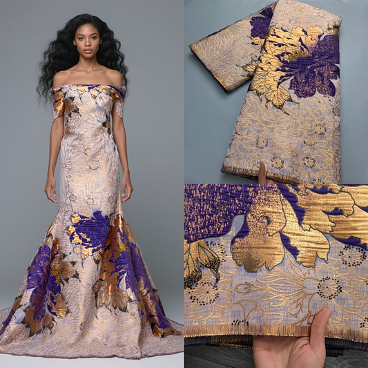 African 5 Yards/pc Jacquard Brocade Lace Fabric, Nigerian Elegant Gild Brocade Floral Pattern Lace Fabric, for Wedding/Daily/Party, Nigerian Attire, Wedding Fabric, Stylish Lace, Decorative Lace, Premium Lace, Hand Wash Only,