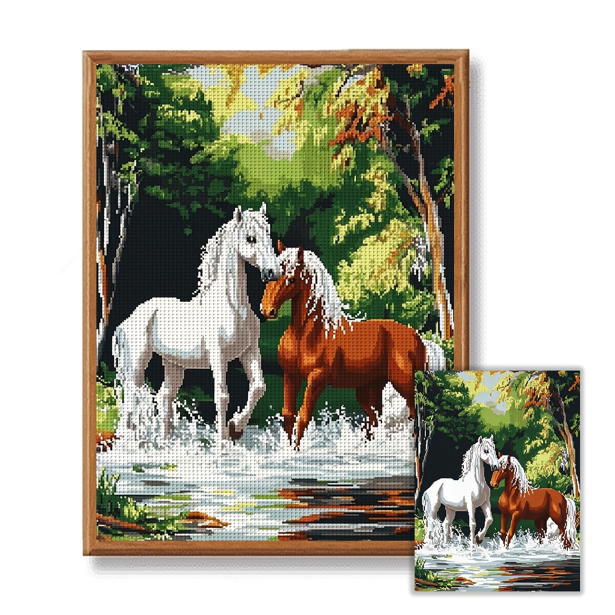 DIY Cross Stitch Kit by JOZYSH - 1pc, 30x40cm/11.8x15.7Inch, White and Brown Horses Pattern, Embroidery Crafts Set with Random Thread Board, Ideal for Living Room, Bedroom, and Home Decor Art Gift, Stamped Cross Stitch Kits,