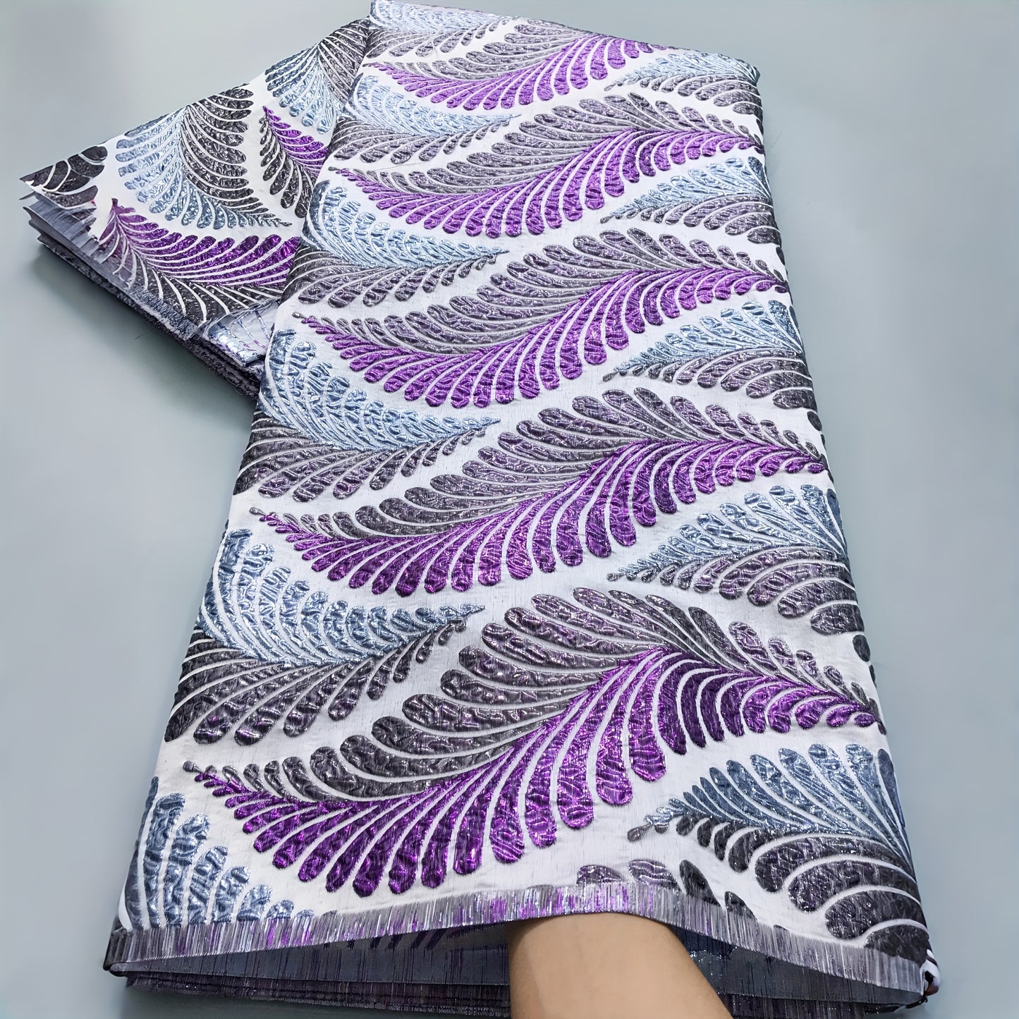 African Nigerian Gild Brocade Lace Fabric - 5 Yards Wide (51-52") Luxury Hand- Fabric with Blue/White/Golden/Black/Teal/Beige/Gray/White Patterns - Pre-Cut for Wedding, Party, Daily African Clothing - Hand Wash Only, Width Av