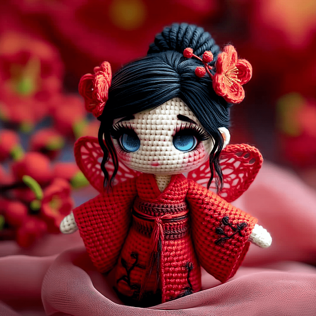 1pc New Crochet Material Package Hot-Selling Four-Color Kimono Girl (Purple/Red/Green/Orange) Cute Doll Yarn Set Handmade Knitting Doll, All-Season Fabric, Polypropylene 100., All-Season Craft Kit|Playful Design|Durable Craft