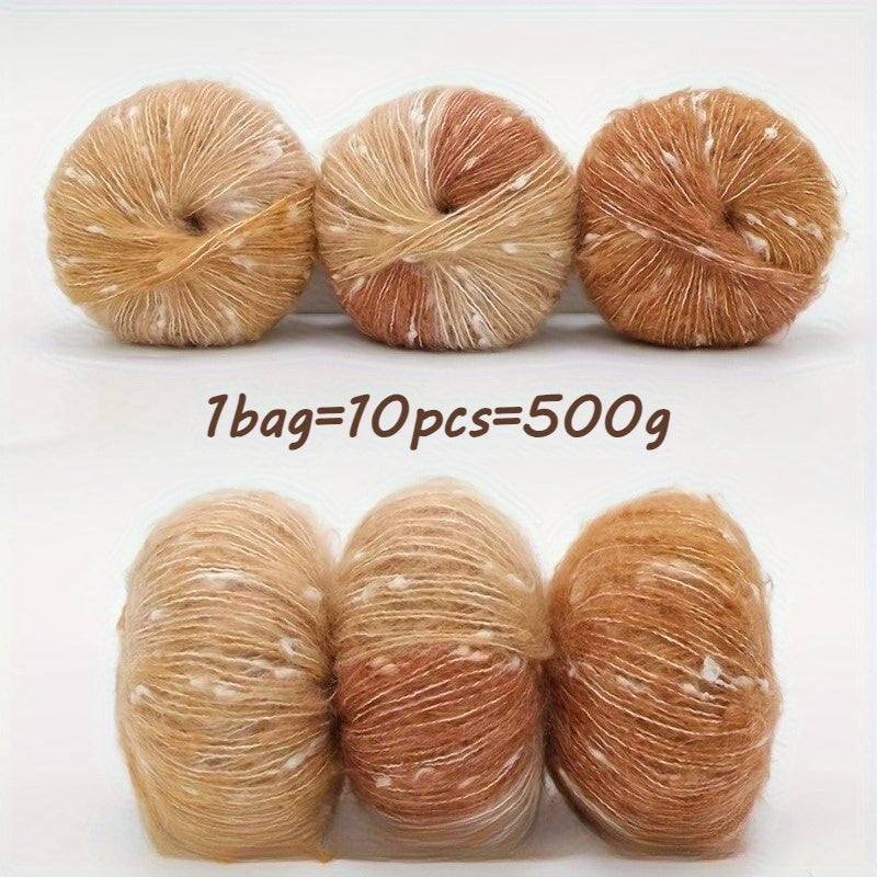 10pcs Starry Sky Gradient Long Staple Cashmere Yarn Rainbow Sugar Bean Color Dot Cashmere Wool Shake Velvet Yarn Handmade Knitting DIY Hollow Sweater, Hat, Scarf, Shawl, 50g/pc Total 500g