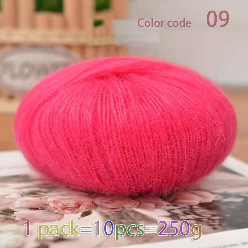 250g Large Bag of Long Wool Yarn, Soft and Light Beige-Friendly DIY Knitting Yarn, Non-Pilling, Suitable for Spring, Summer, Autumn Hollow-Out Fashion Sweaters and Shawls, 45% Cashmere, 40% Wool, 15% Acrylic, 1pc = 10 Balls =