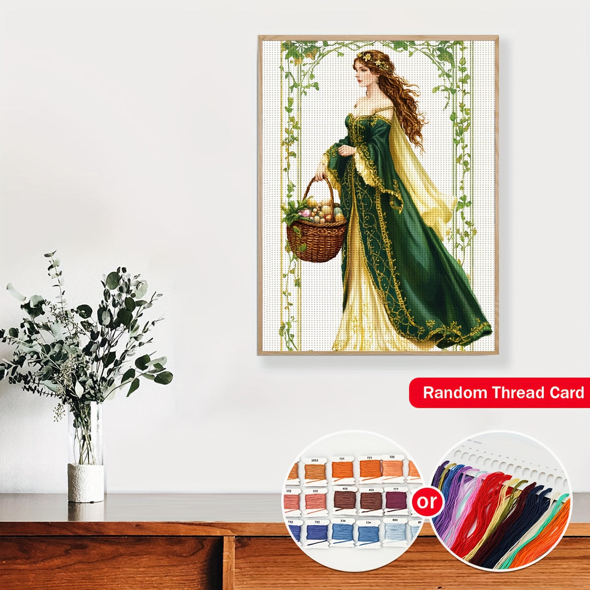 JOZYSH 11CT/14CT Cross Stitch Kit - Elegant Lady with Basket of Eggs, 30x40cm/11.8x15.7in/40x50cm/15.7x19.6in, All-Season DIY Cross Stitch Pattern with Frameless Fabric, Perfect for Living Room, Bedroom Decor - Ideal Gift for