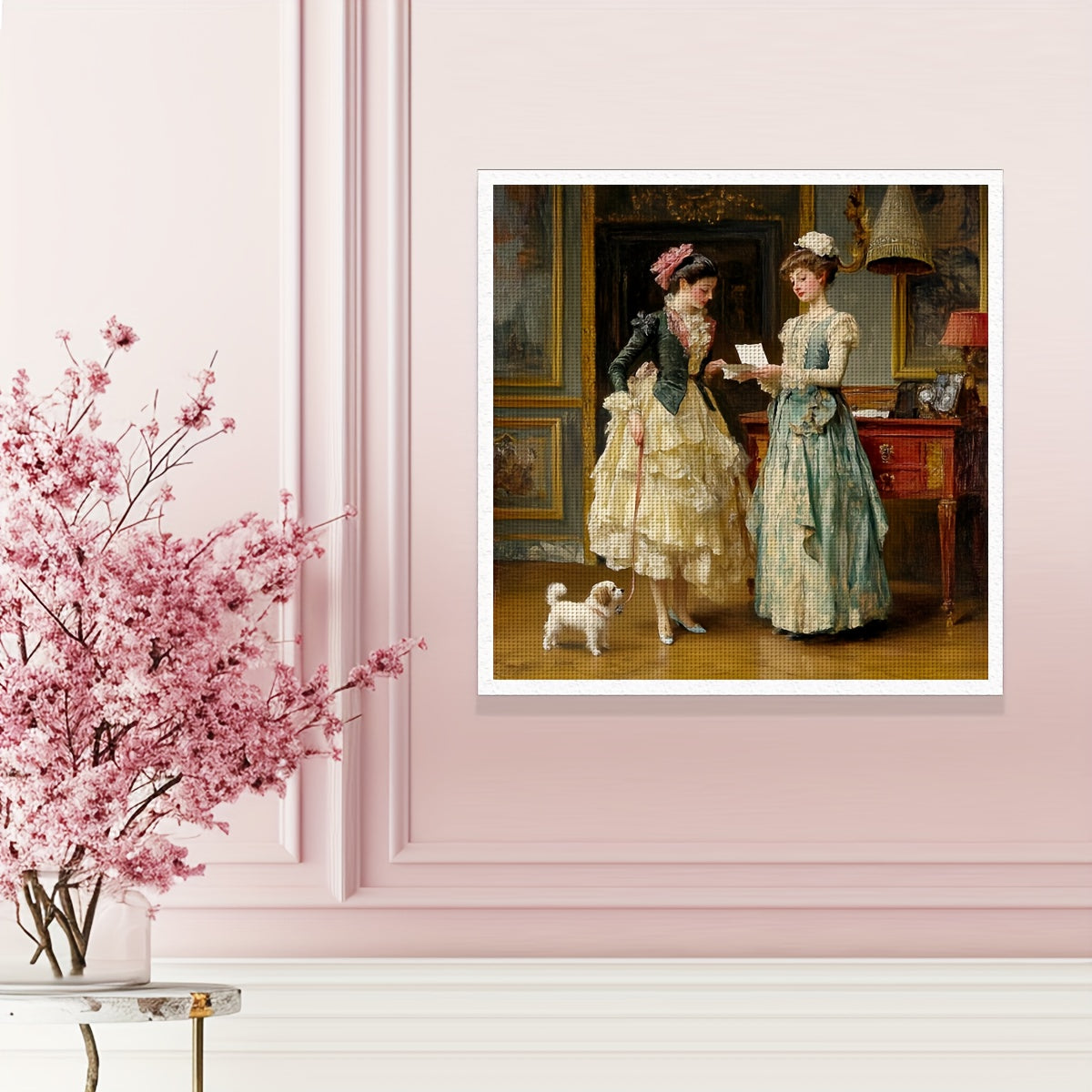 ZUOANLF 1 Set 40x40cm-15.7x15.7in Unframed 11CT/14CT Embroidery Fabric Cross Stitch DIY Kit - Beautiful Ladies with Dog Design, Includes Printed Fabric, Needle, Thread, Patterns & Instructions - Ideal for Beginners, All-Seaso