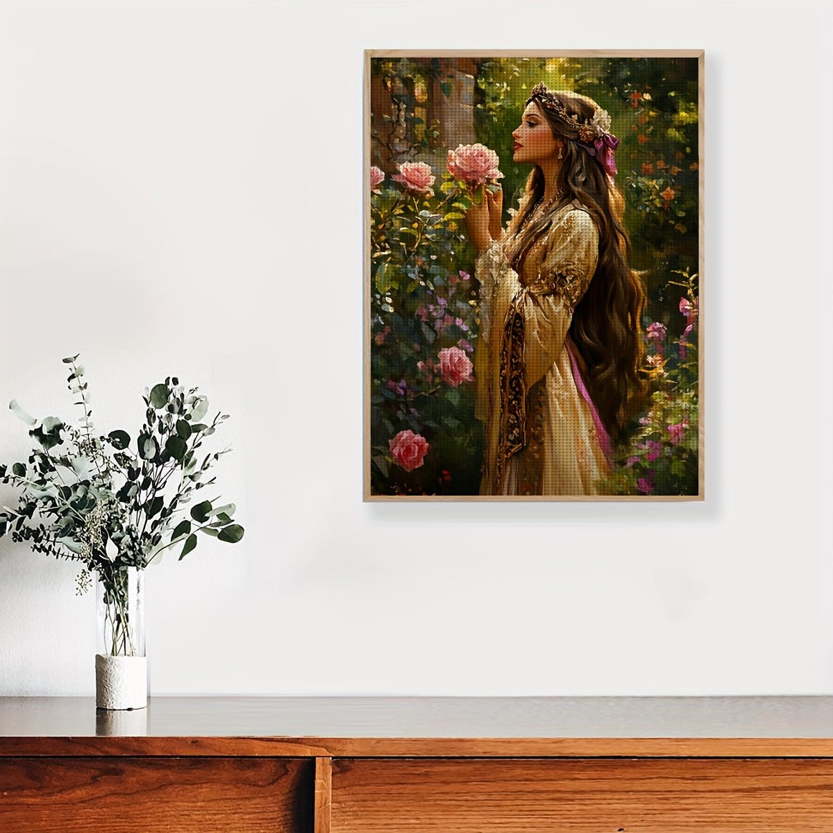 1pc JOZYSH 11CT/14CT Fabric Cross Stitch Kit - 30x40cm/11.8x15.7in/40x50cm/15.7x19.6in, Elegant Woman in Floral Garden Design, Polyester Blend, All-Season Wall Decor for Home & Office, Relaxing Craft Activity, Ideal Christmas