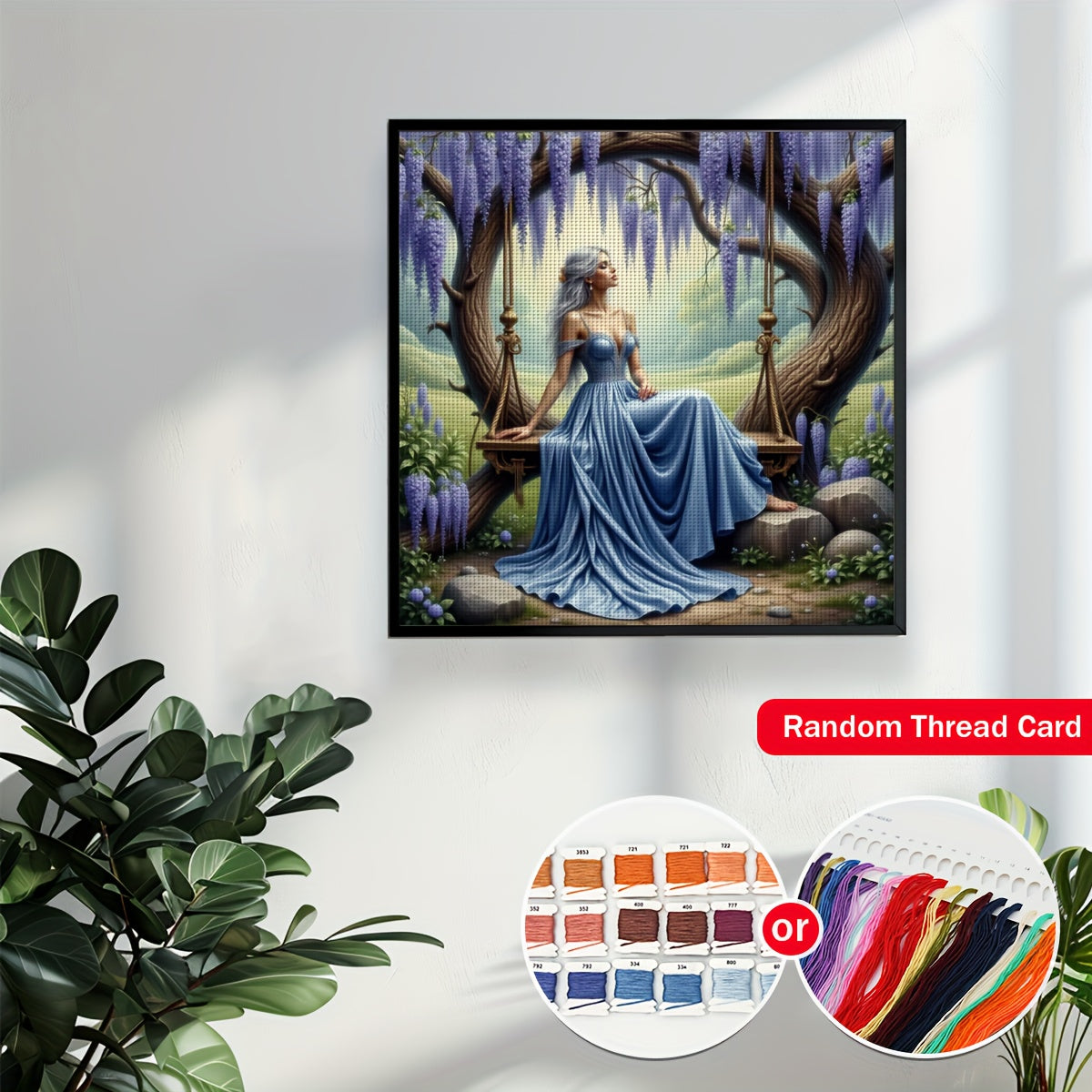 JOZYSH 1set 50x50cm/19. 7x19. 7Inch DIY Cross Stitch Kit Frameless, A beautiful woman, stamped cross stitch kits, Embroidery Set for Home Decor, Includes Patterned Fabric & Threads, Perfect for Living Room Entrance or Bedroom